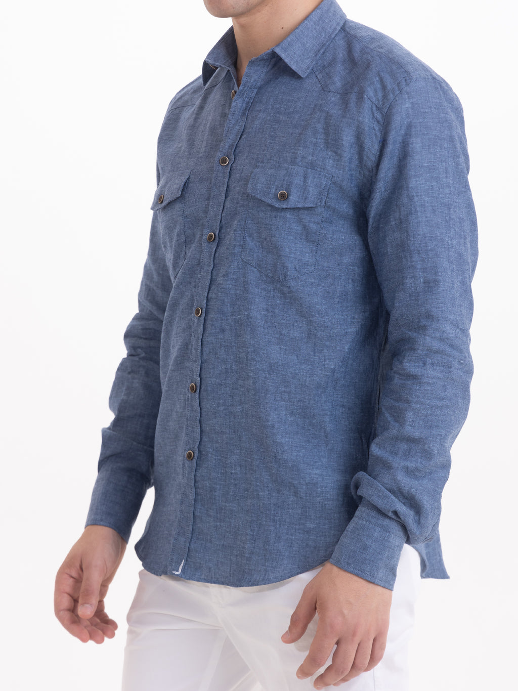 Gold Rush Uomo Camicia Lino Blu J. Texas