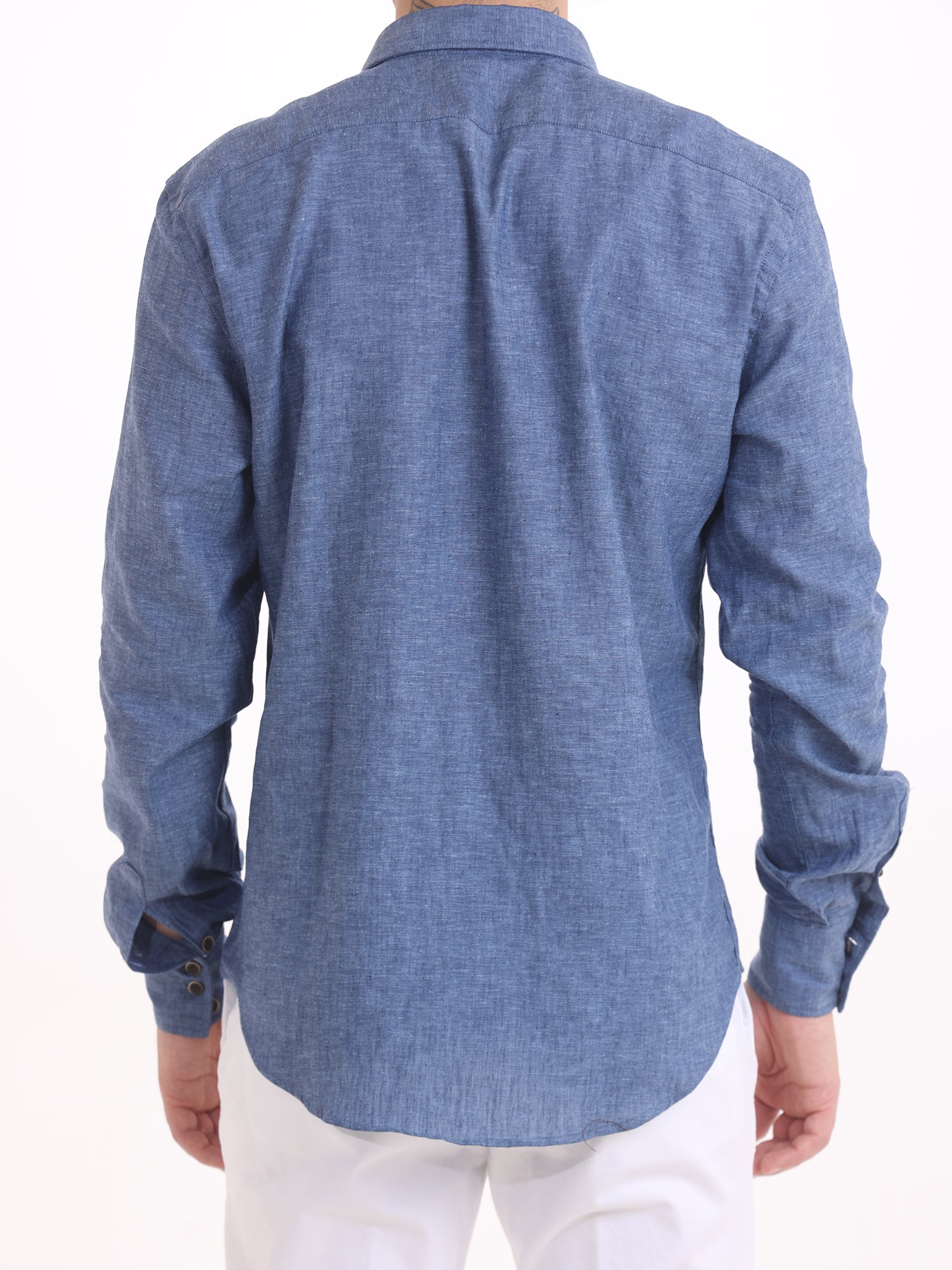 Gold Rush Uomo Camicia Lino Blu J. Texas