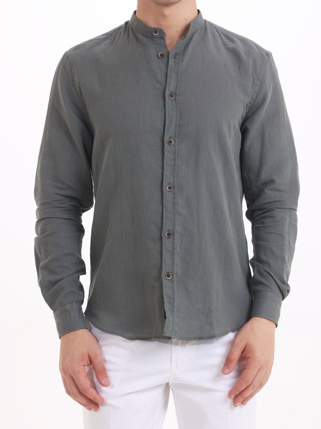 Gold Rush Uomo Camicia Lino Verde Militare Corea Mauritius