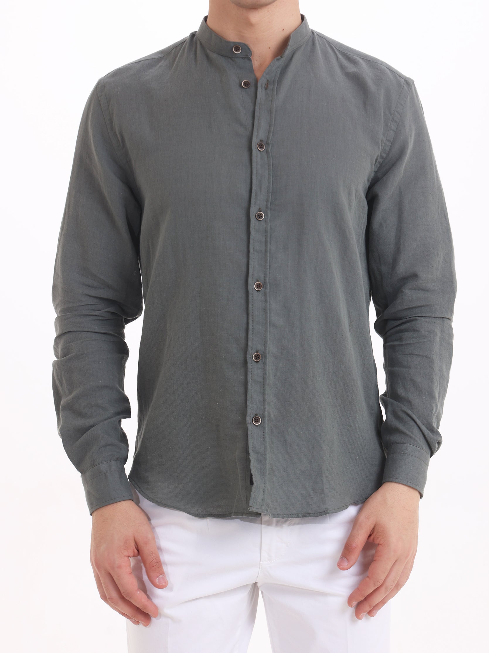 Gold Rush Uomo Camicia Lino Verde Militare Corea Mauritius