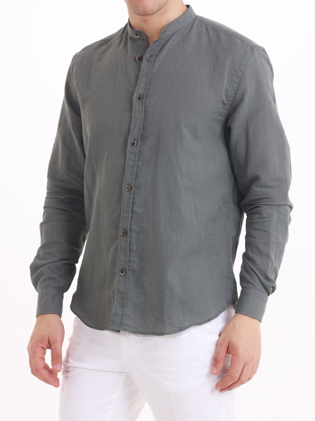 Gold Rush Uomo Camicia Lino Verde Militare Corea Mauritius