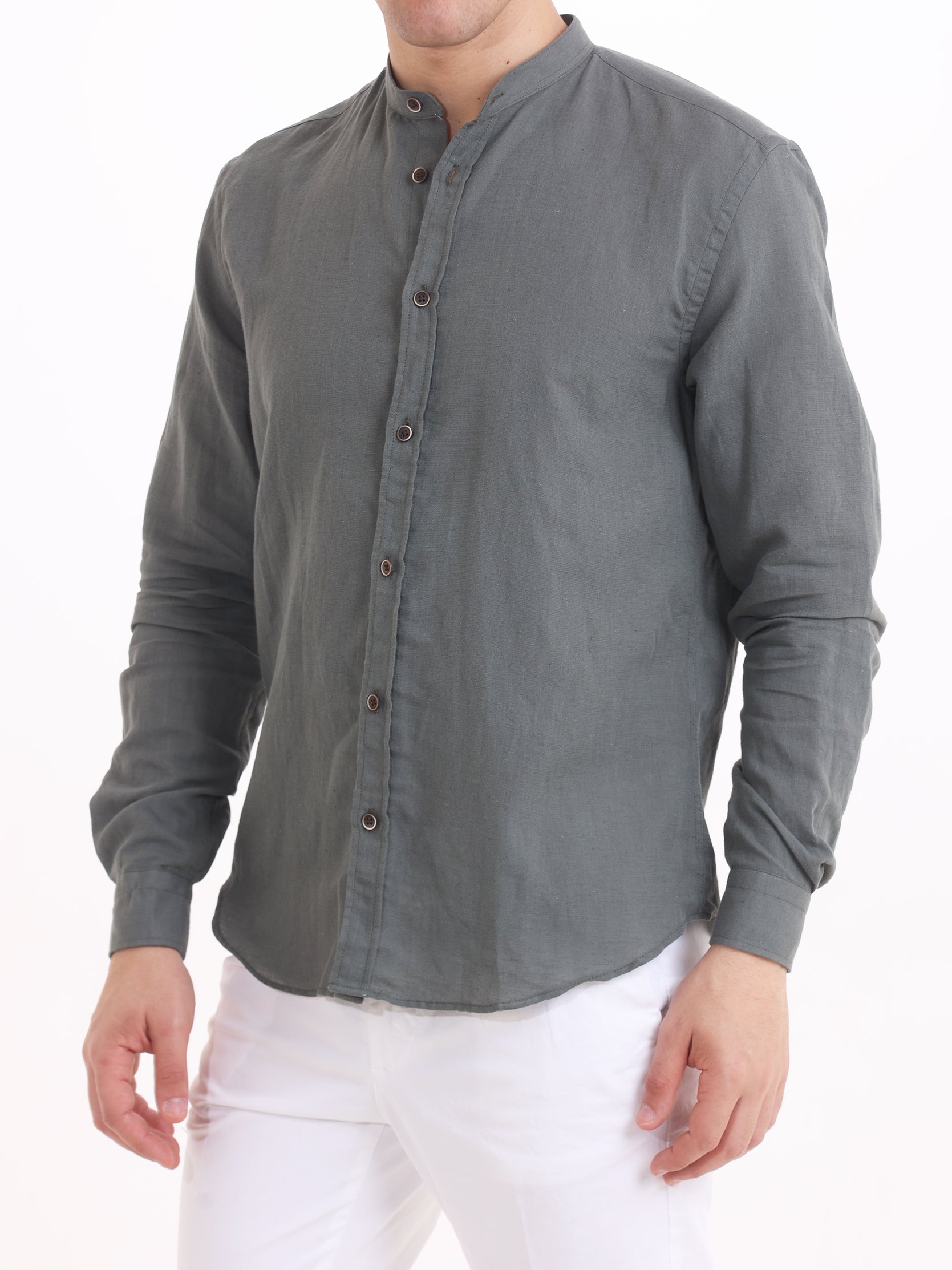 Gold Rush Uomo Camicia Lino Verde Militare Corea Mauritius