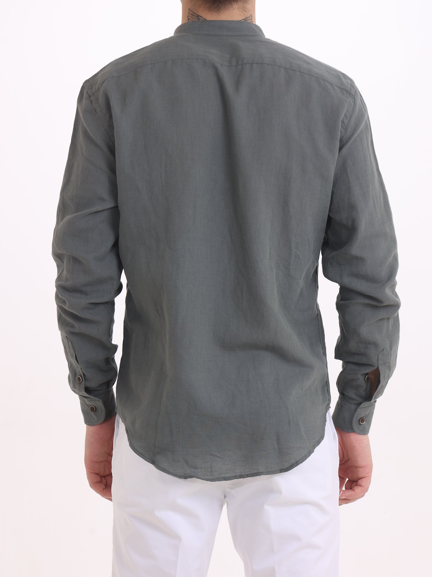 Gold Rush Uomo Camicia Lino Verde Militare Corea Mauritius