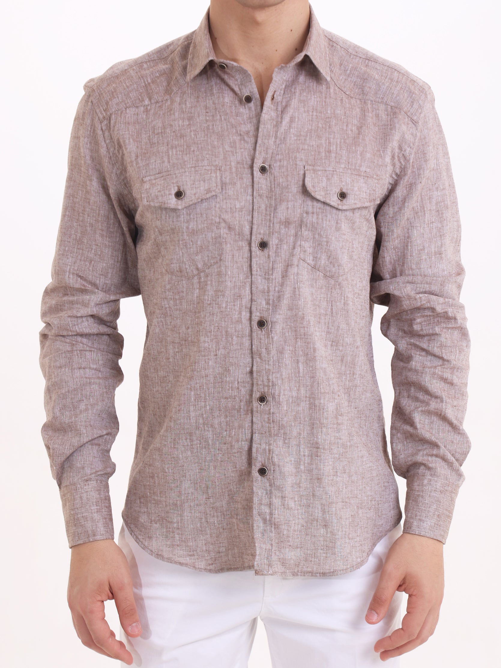 Gold Rush Uomo Camicia Lino Moro Texas