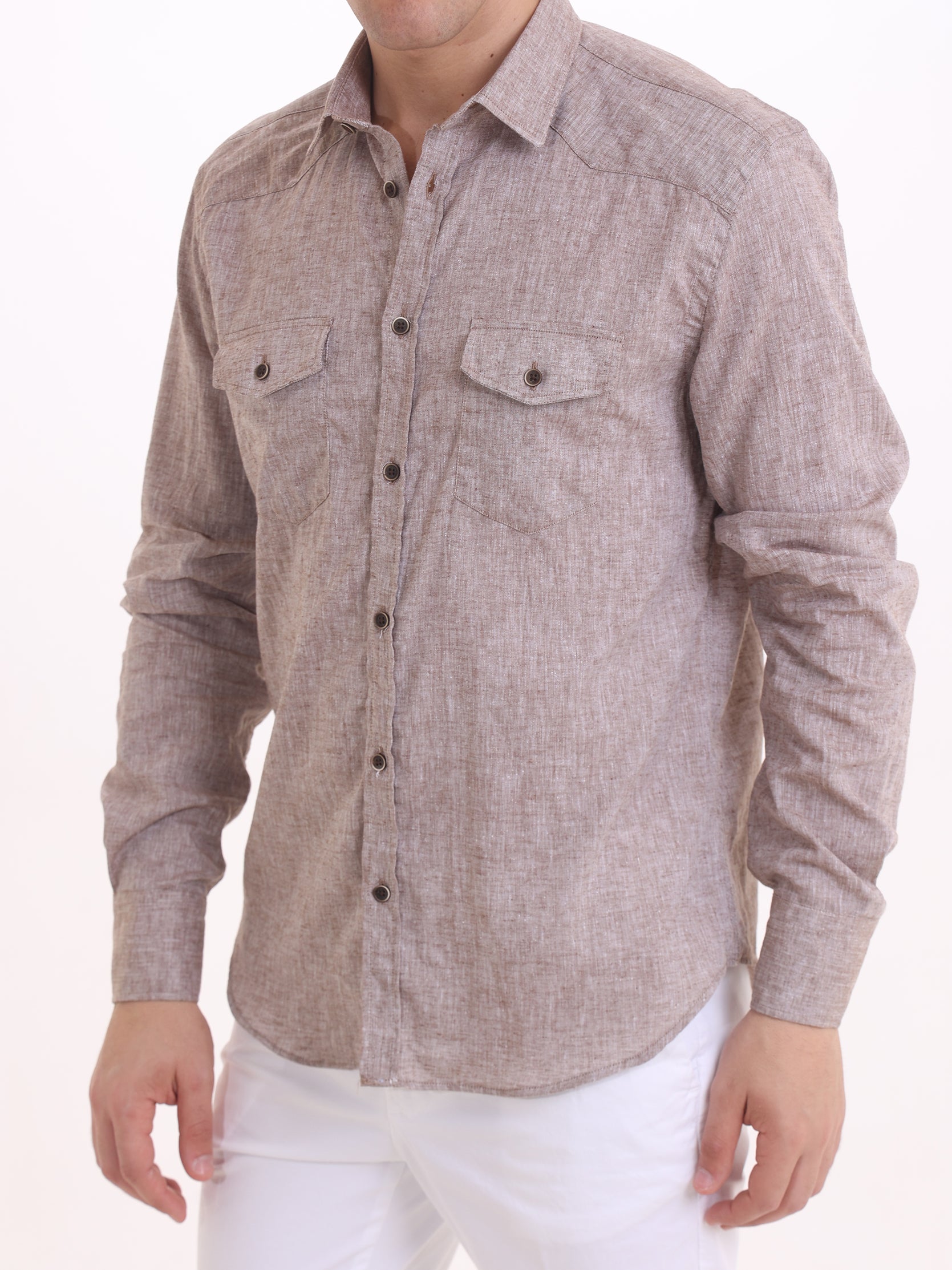 Gold Rush Uomo Camicia Lino Moro Texas