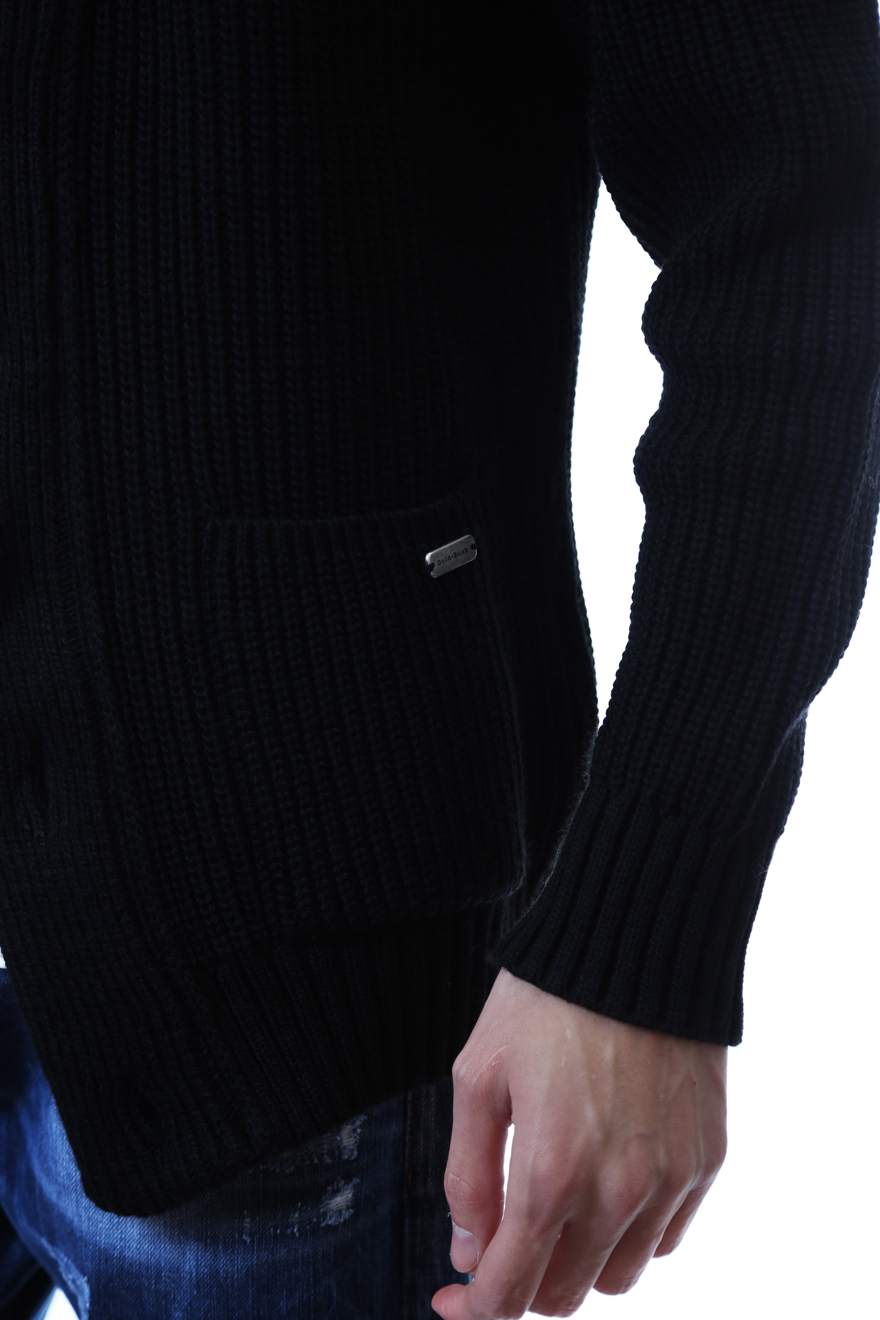 Gold Rush Uomo Maglia Cardigan Intrecciato Jacket Black