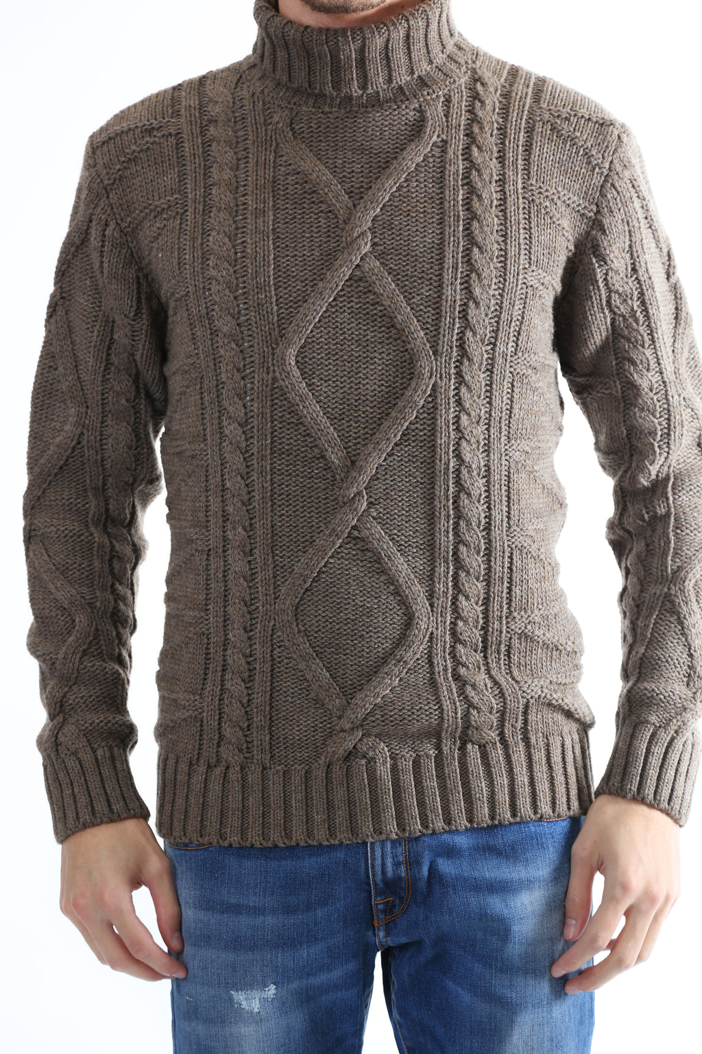 Gold Rush Uomo Maglia Pullover Intrecciato Dolcevita High Neck Grey