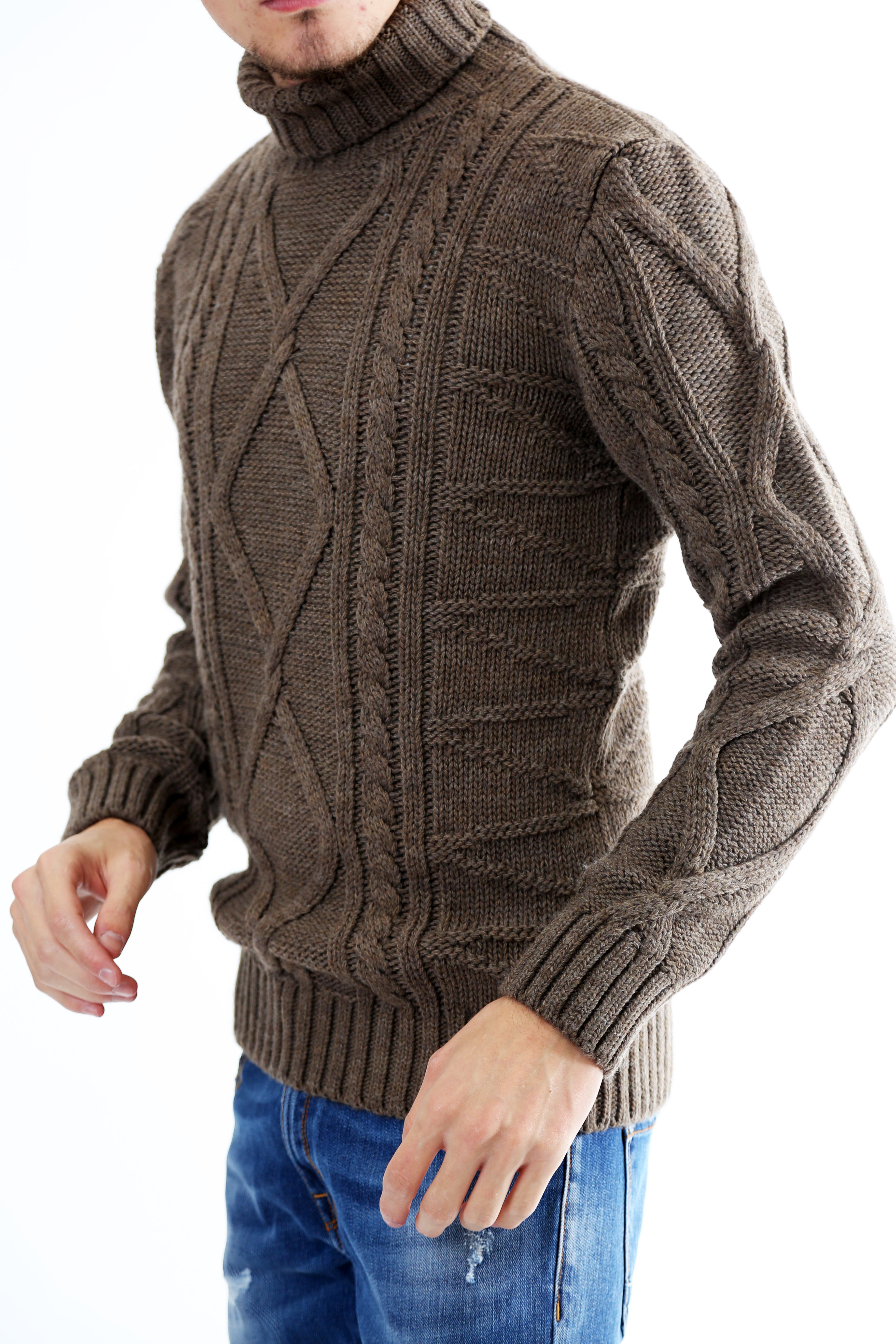 Gold Rush Uomo Maglia Pullover Intrecciato Dolcevita High Neck Grey