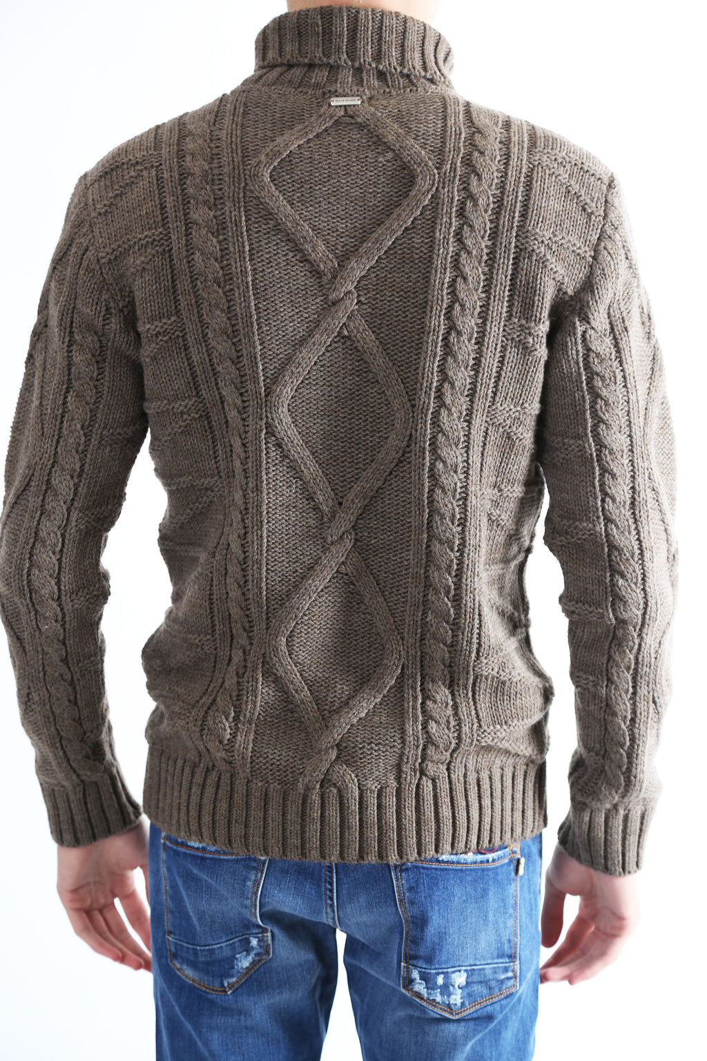 Gold Rush Uomo Maglia Pullover Intrecciato Dolcevita High Neck Grey