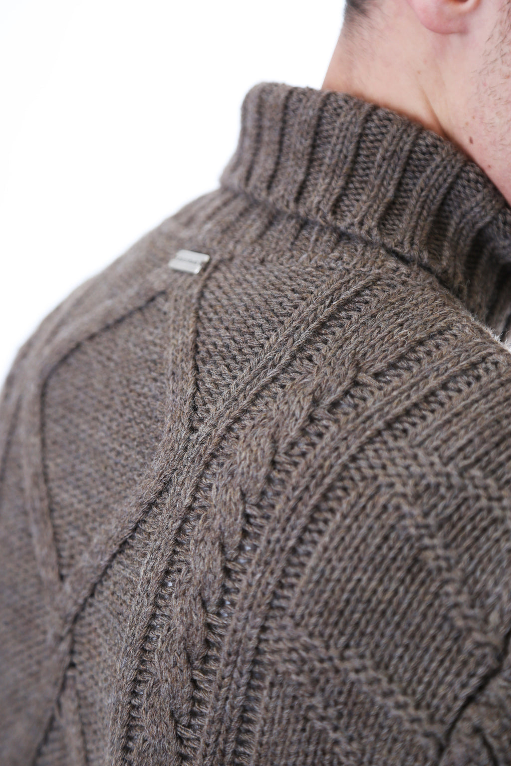 Gold Rush Uomo Maglia Pullover Intrecciato Dolcevita High Neck Grey