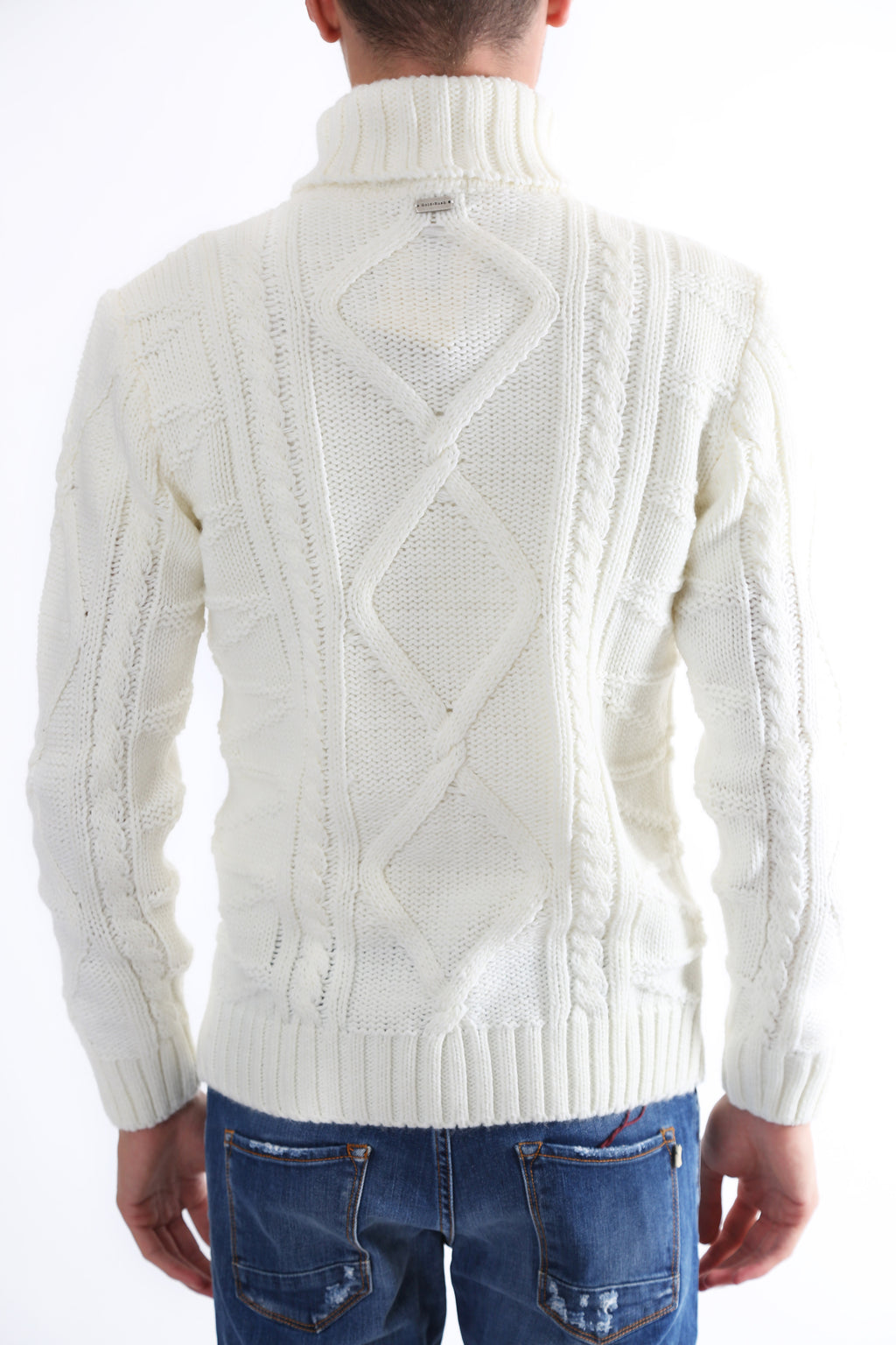 Gold Rush Uomo Maglia Pullover Intrecciato Dolcevita High Neck White