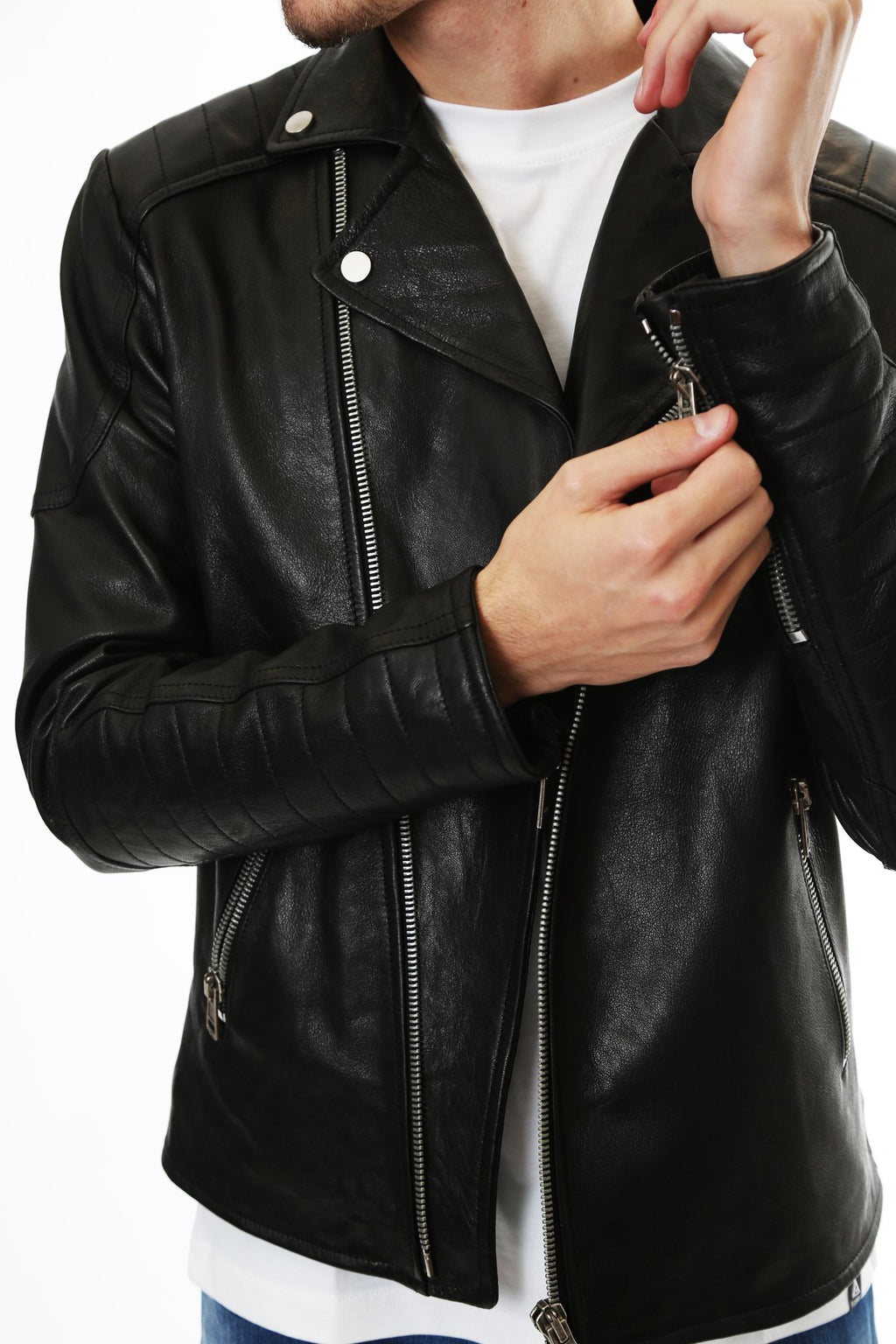 Gold Rush Uomo Giubbotto Chiodo Vera Pelle Leather Biker Jacket