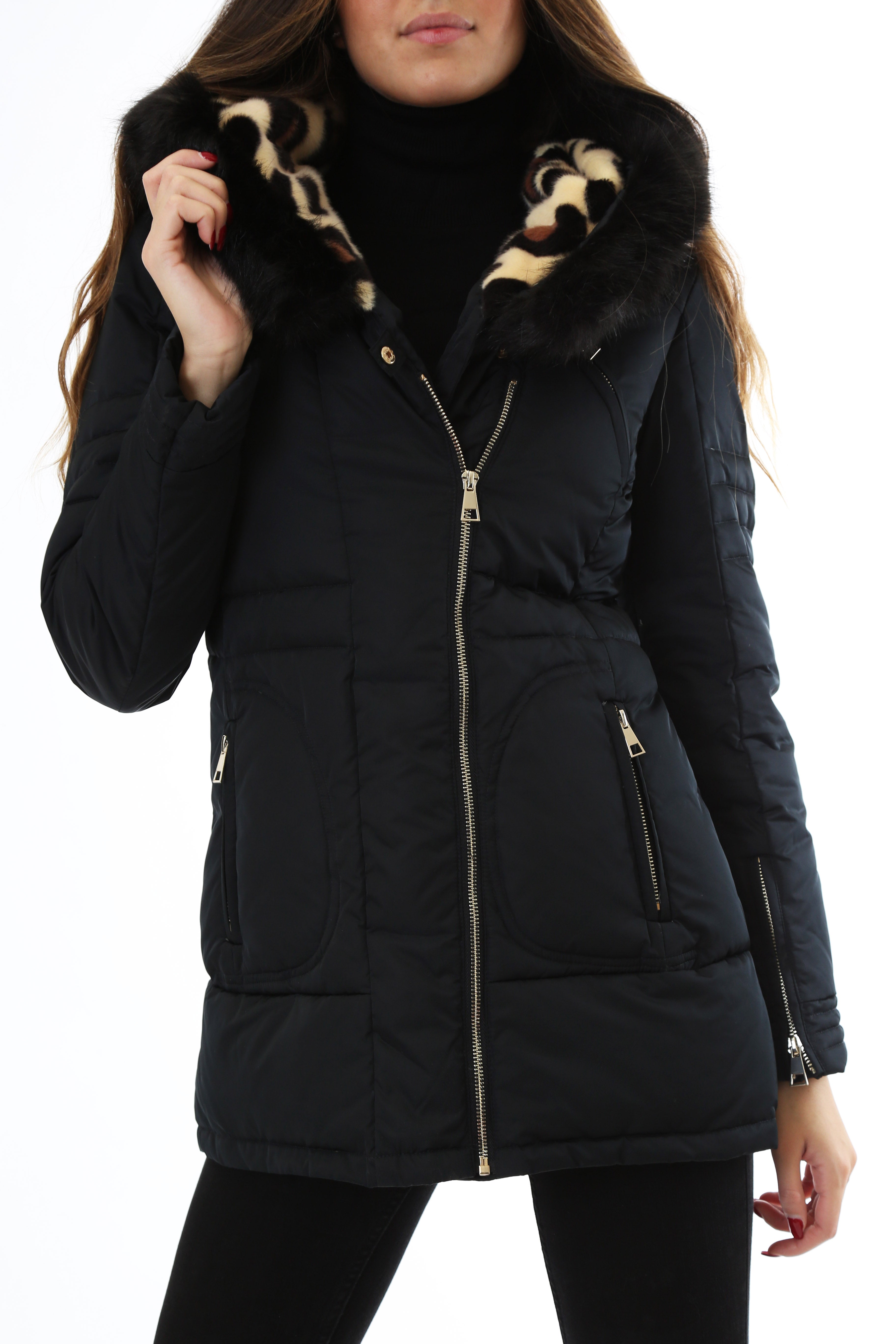 Gold Rush Donna Giubbotto Piumino Con Cappuccio Hooded Jacket Frida Black