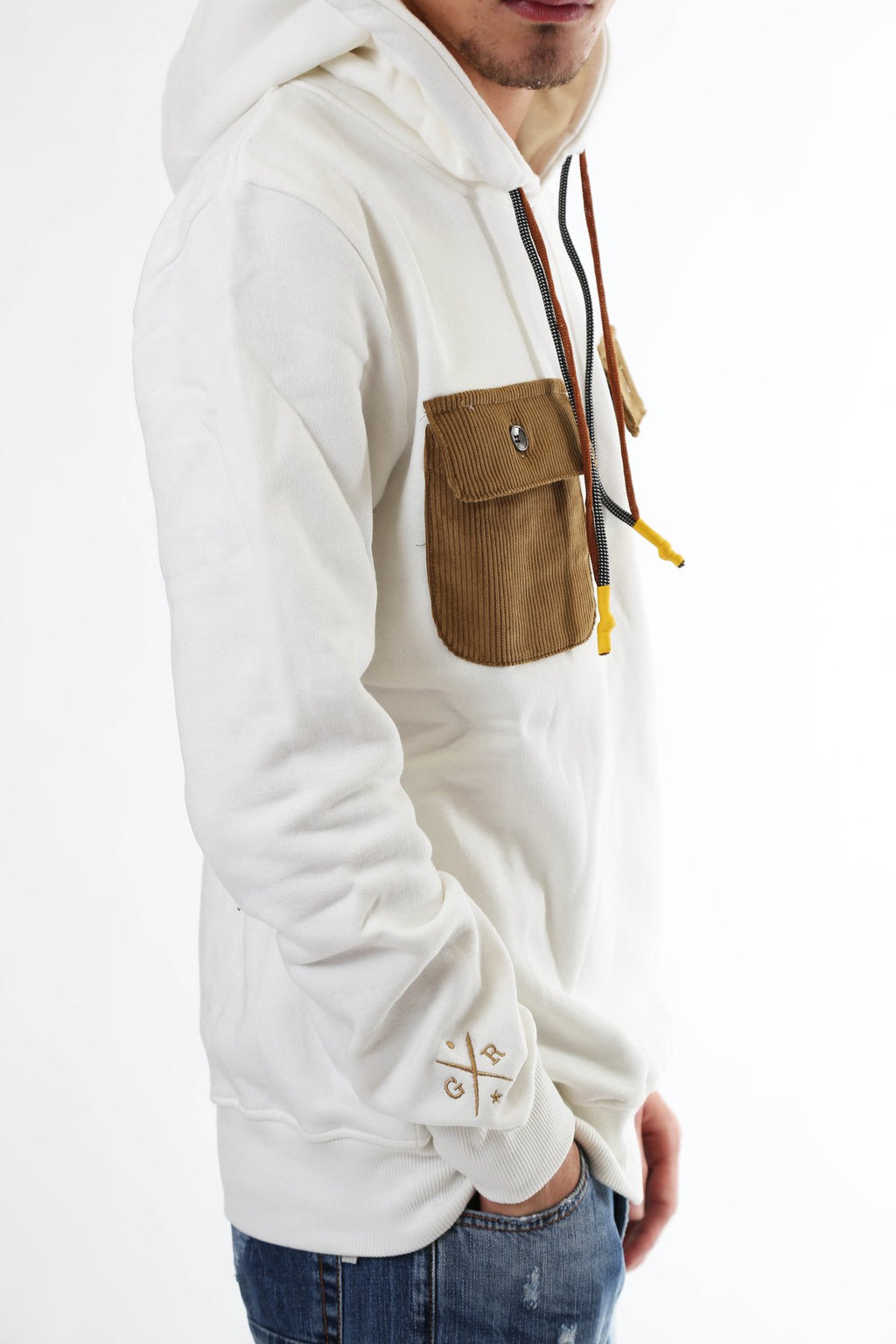 Gold Rush Uomo Felpa Con Cappuccio Hooded Sweatshirt Tasche White