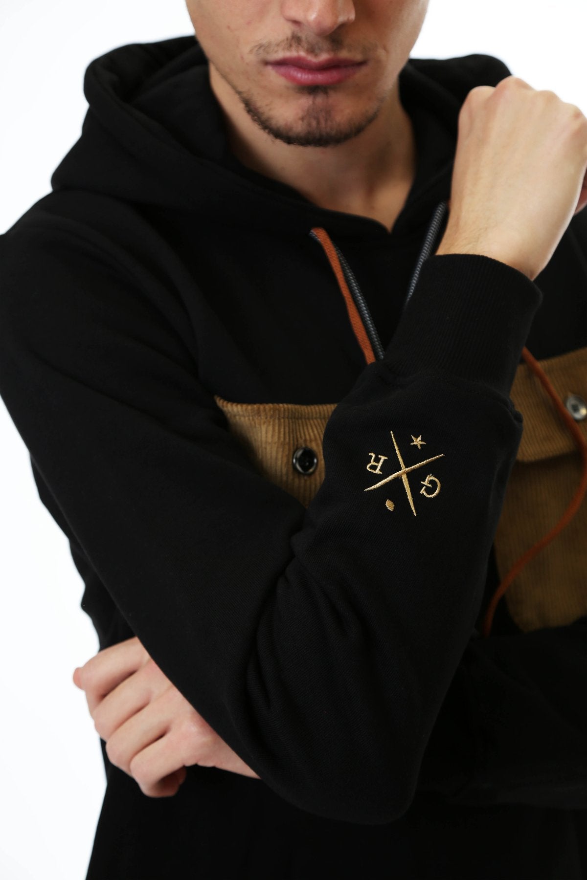 Gold Rush Uomo Felpa Con Cappuccio Hooded Sweatshirt Tasche Black