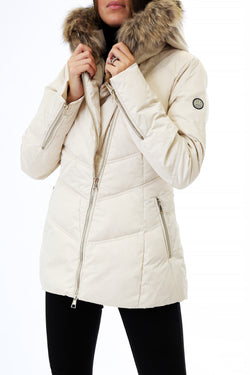 Gold Rush Donna Giubbotto Piumino Con Cappuccio Hooded Jacket Greta Cream