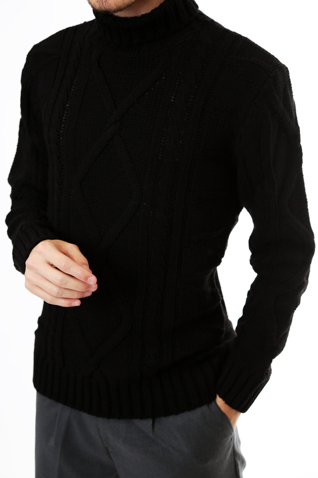 Gold Rush Uomo Maglia Pullover Intrecciato Dolcevita High Neck Black