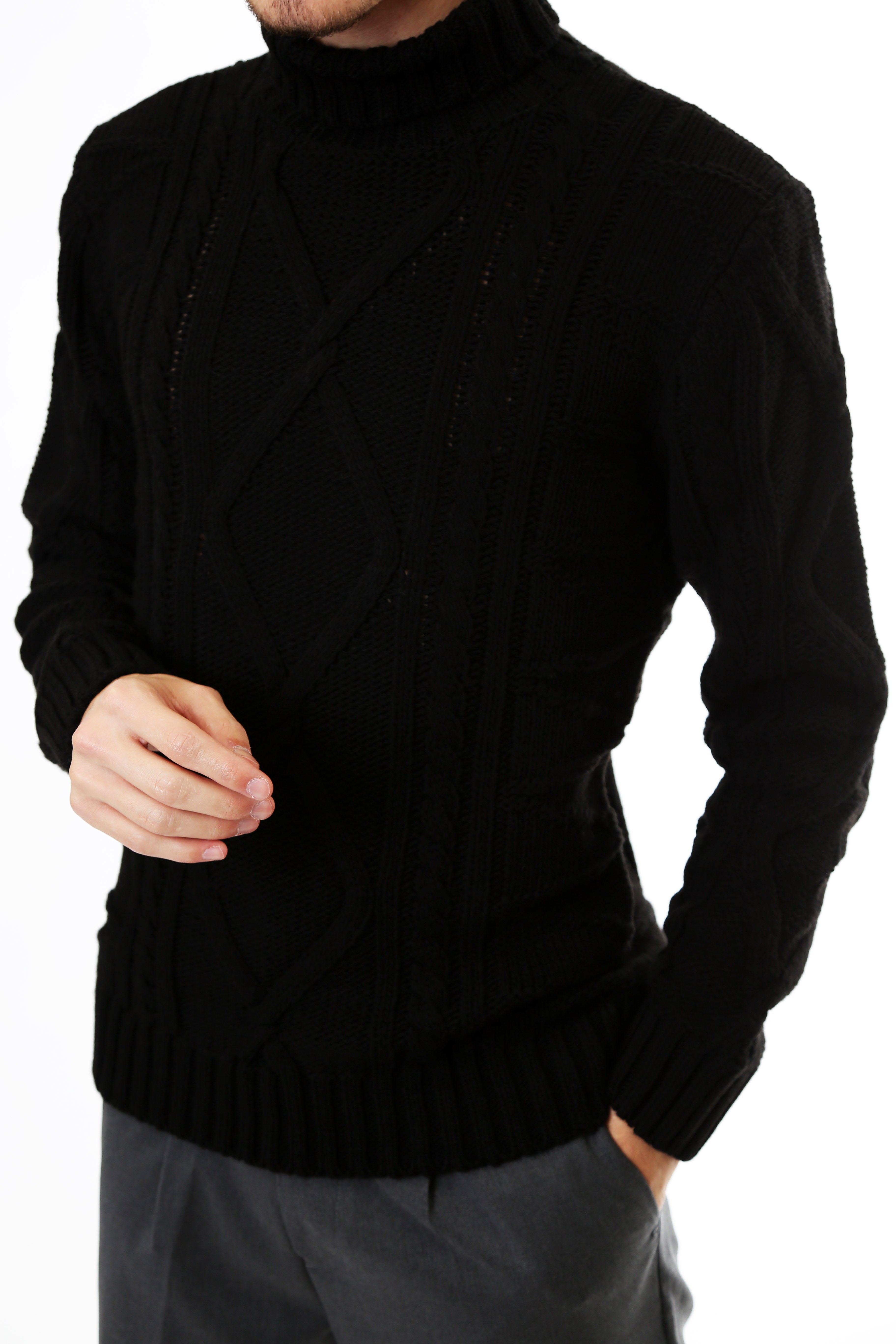 Gold Rush Uomo Maglia Pullover Intrecciato Dolcevita High Neck Black