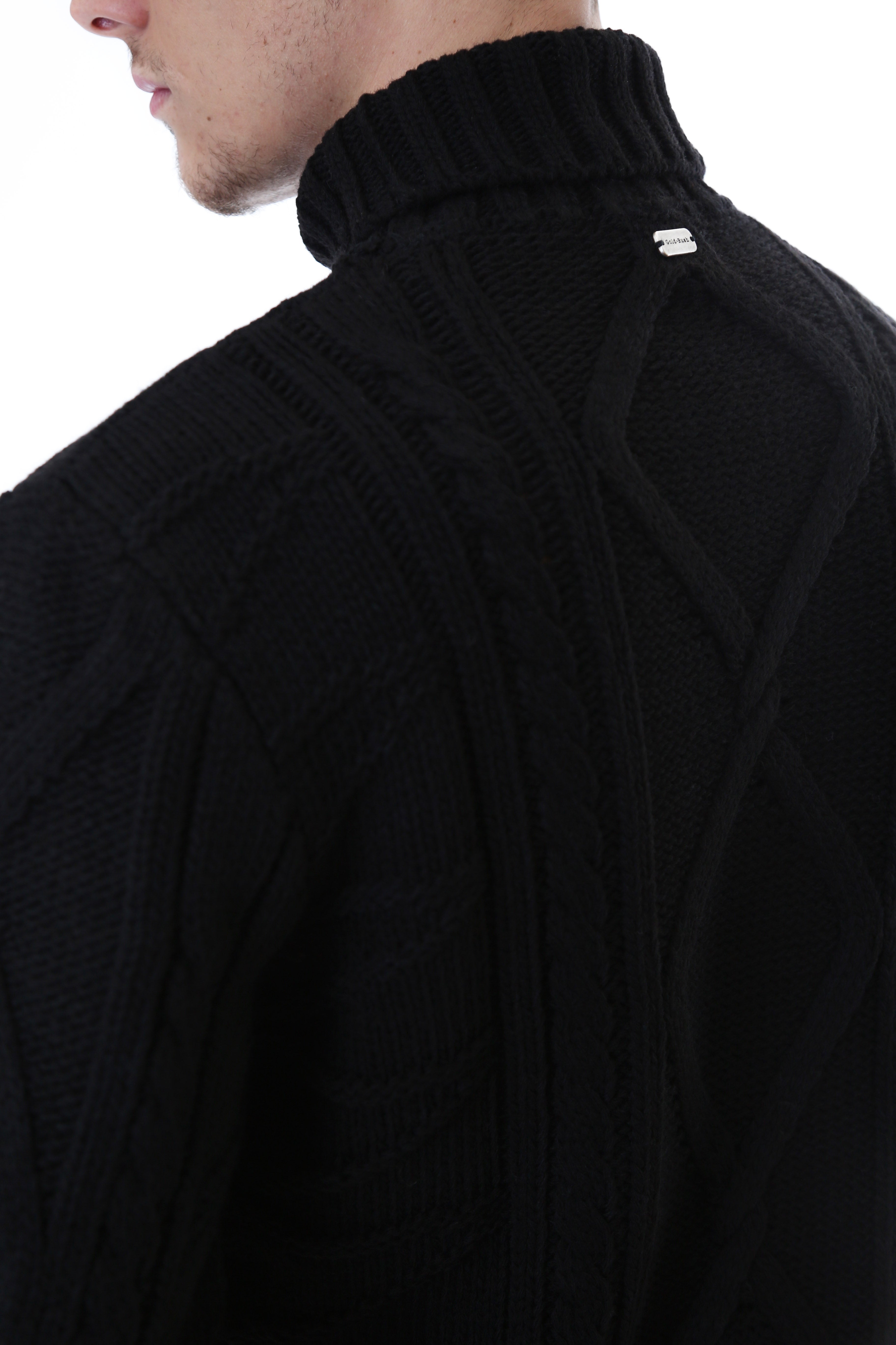 Gold Rush Uomo Maglia Pullover Intrecciato Dolcevita High Neck Black