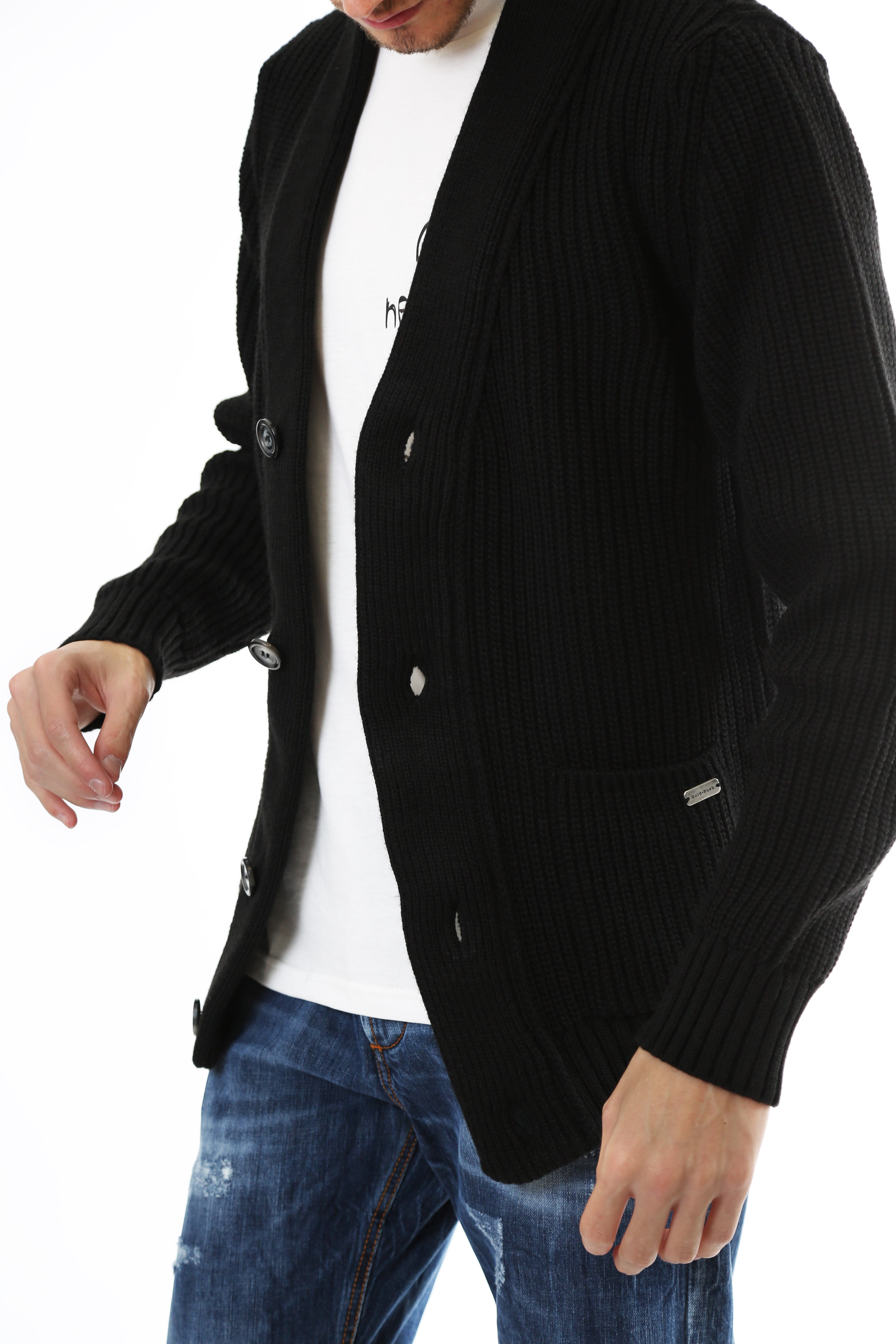 Gold Rush Uomo Maglia Cardigan Intrecciato Jacket Black