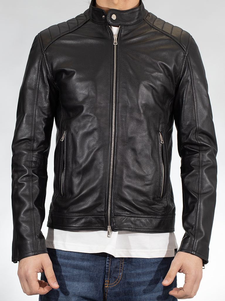 Gold Rush Uomo Giubbino Biker Vera Pelle