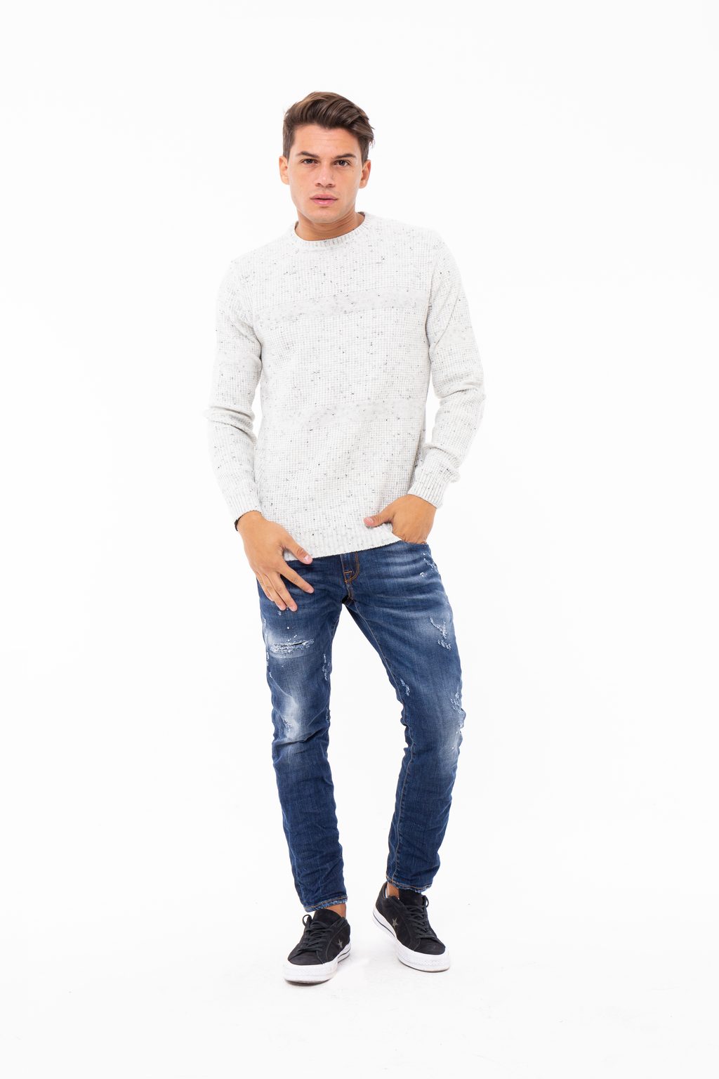 Maglia girocollo manica lunga di misto lana