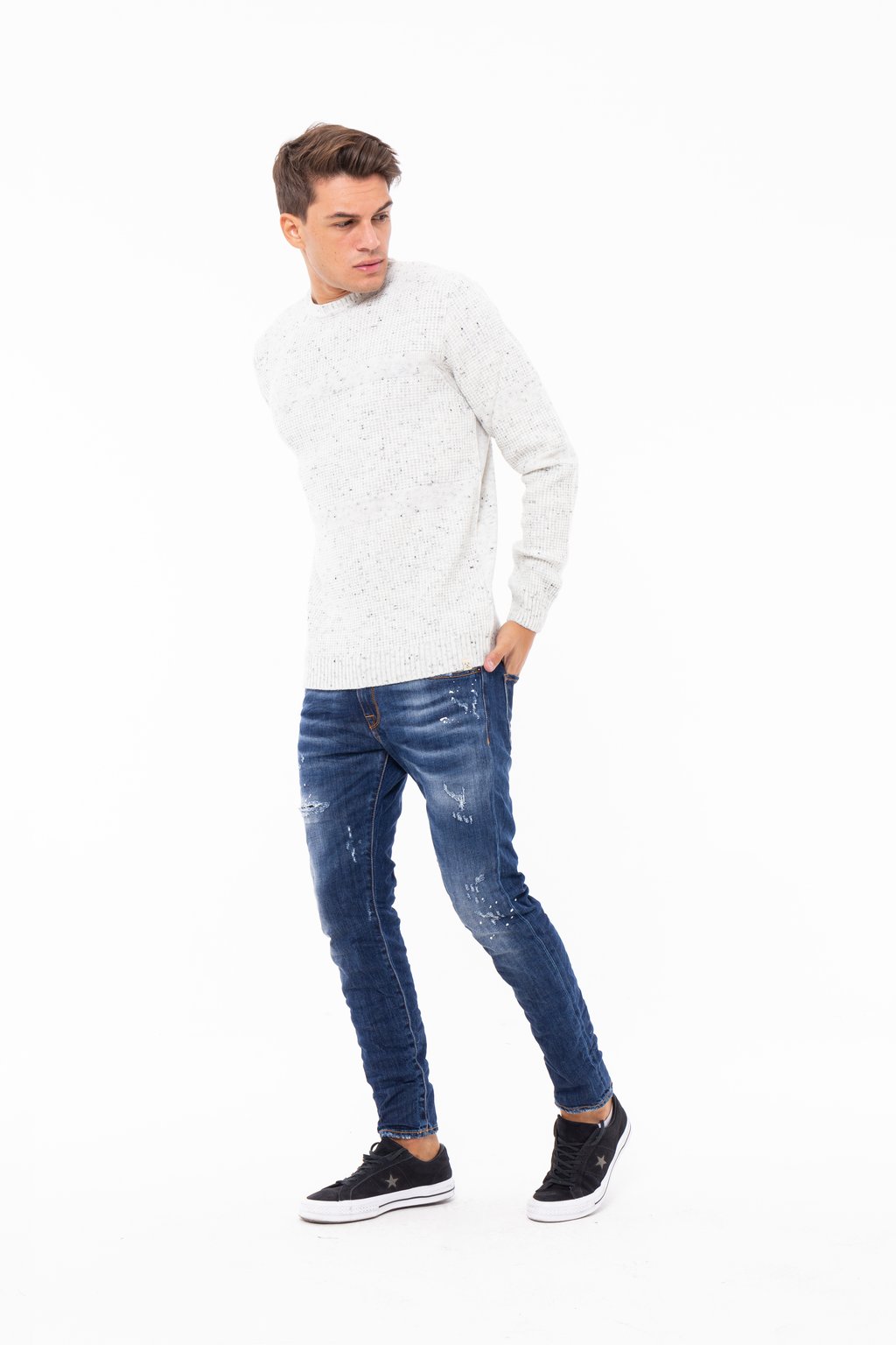 Maglia girocollo manica lunga di misto lana
