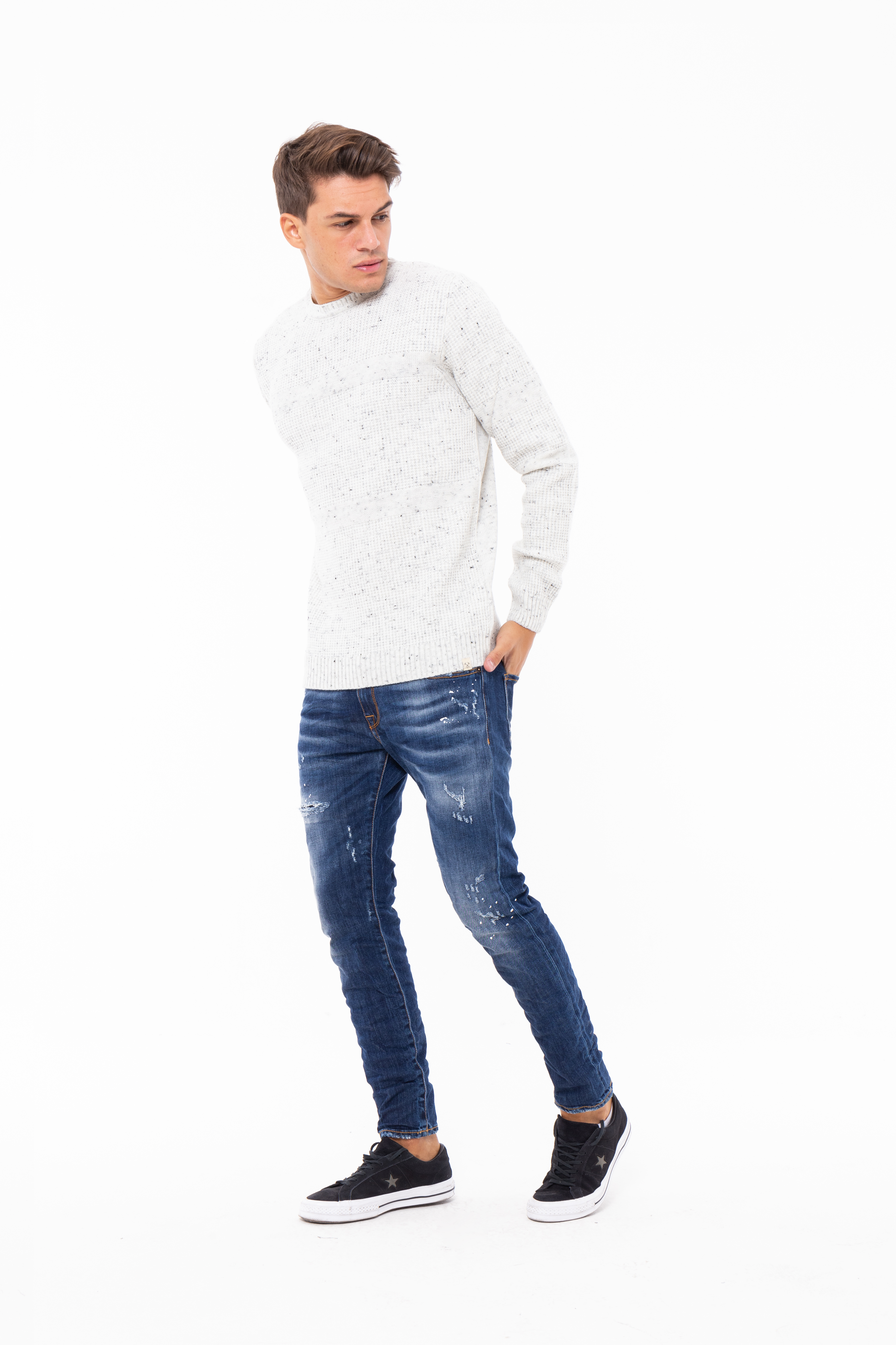 Maglia girocollo manica lunga di misto lana