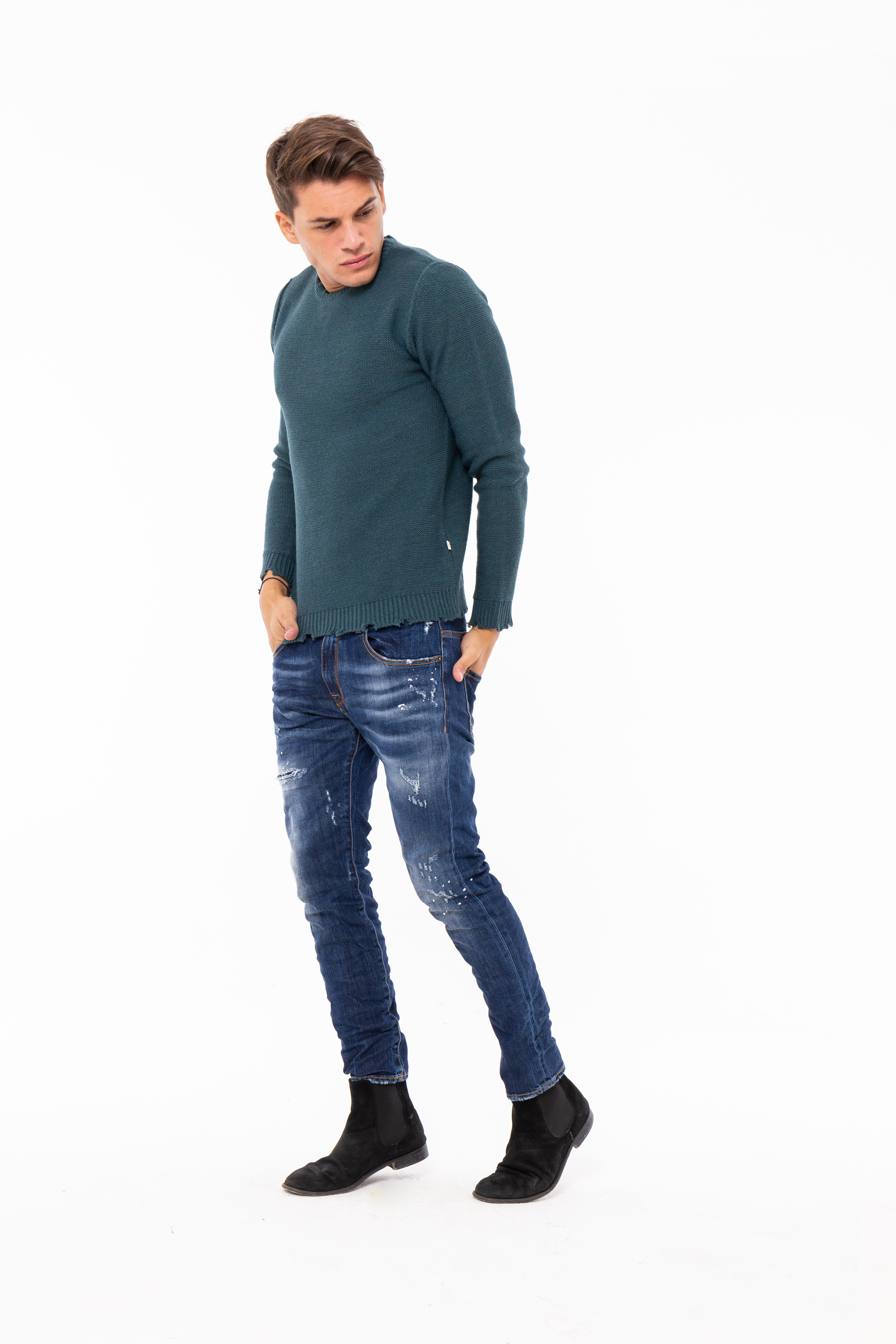 Maglia girocollo manica lunga di misto lana