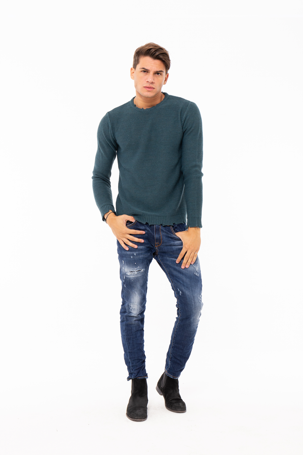 Maglia girocollo manica lunga di misto lana