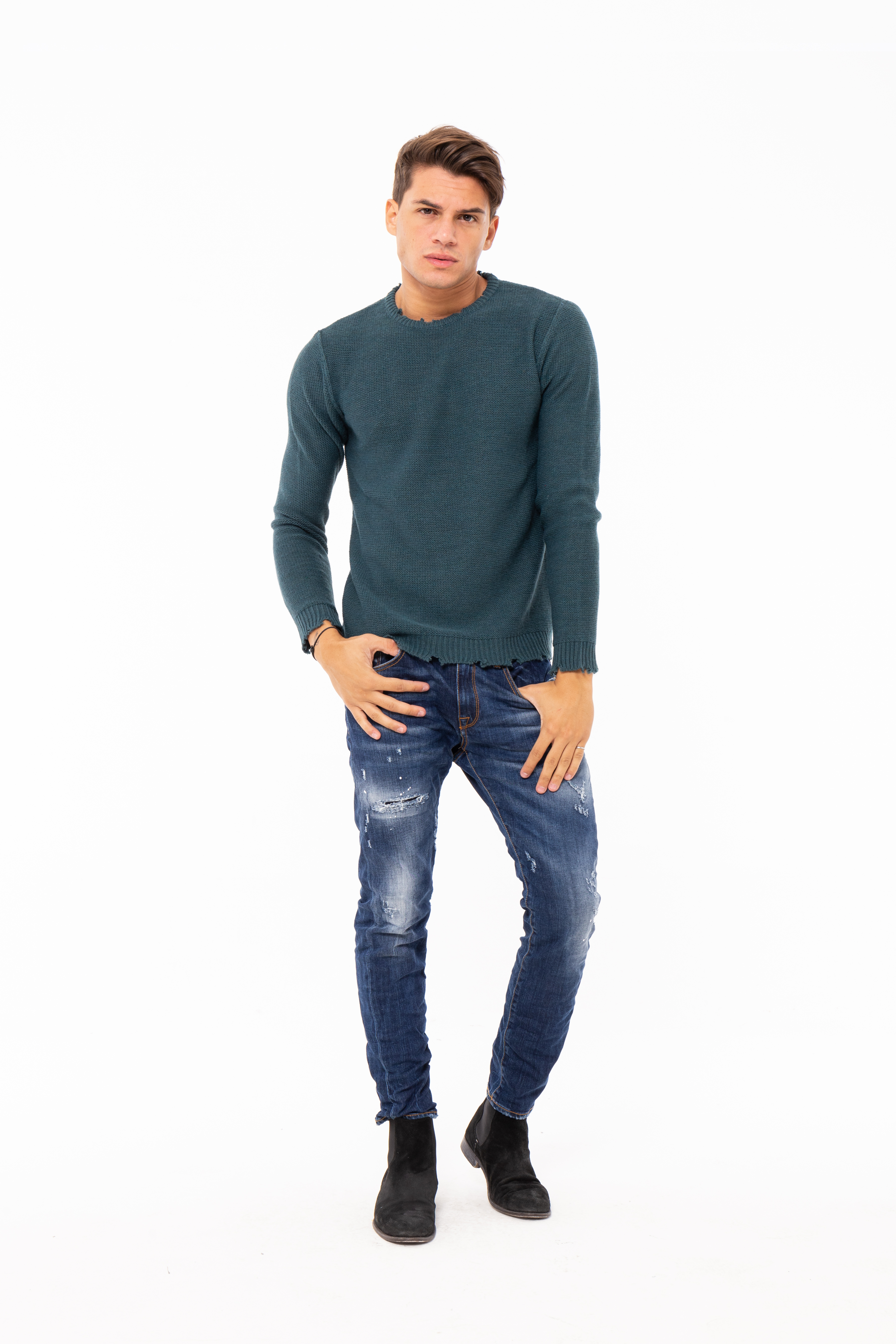 Maglia girocollo manica lunga di misto lana