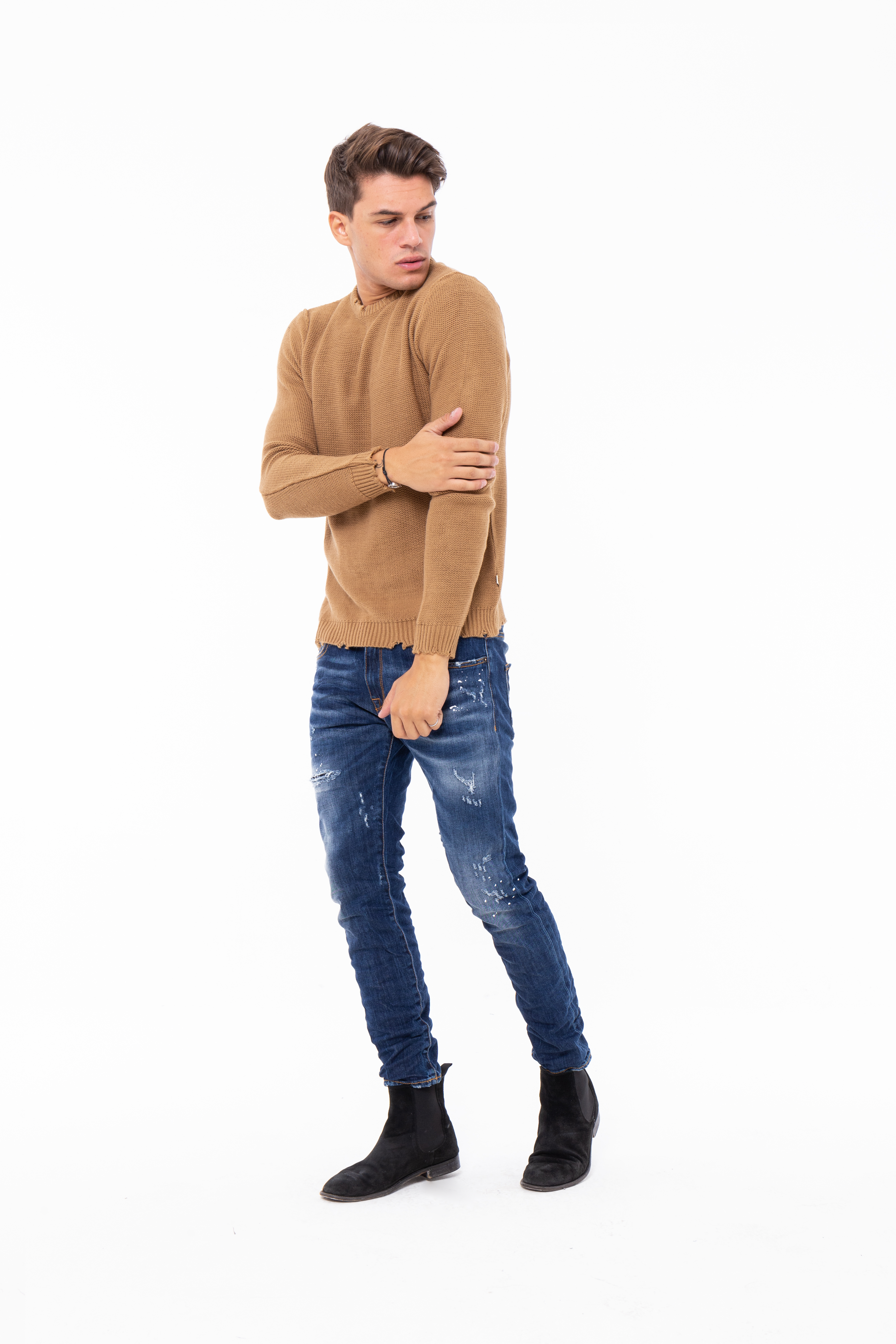 Maglia girocollo manica lunga di misto lana