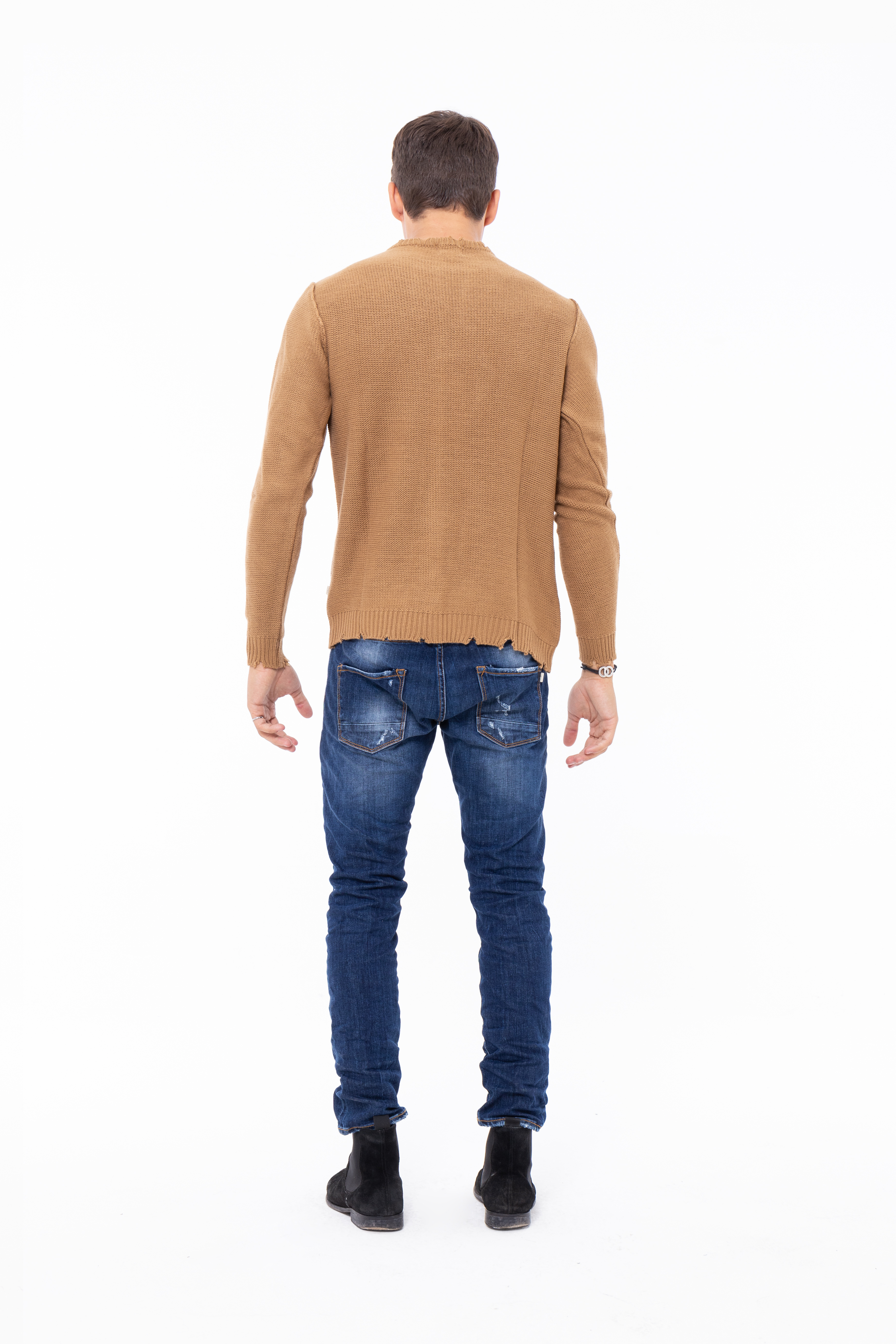 Maglia girocollo manica lunga di misto lana