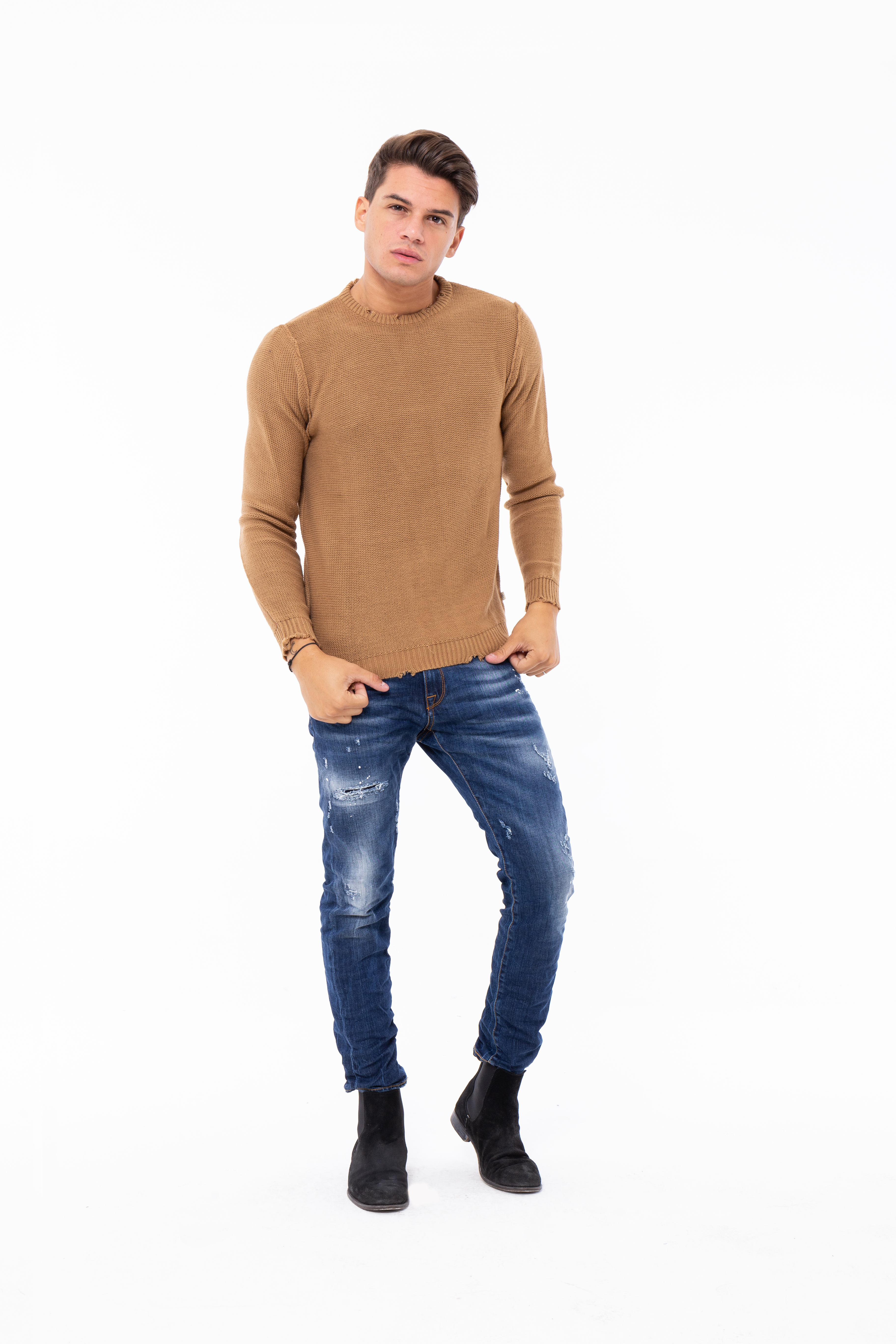 Maglia girocollo manica lunga di misto lana