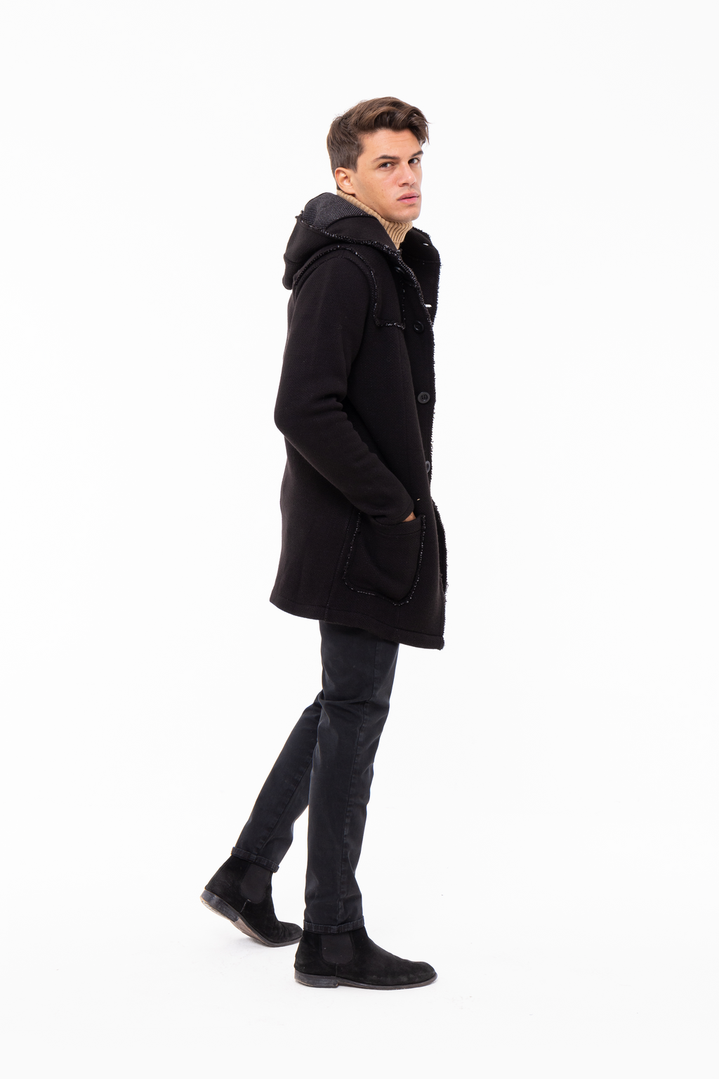 Cappotto in maglia con cappuccio Okla