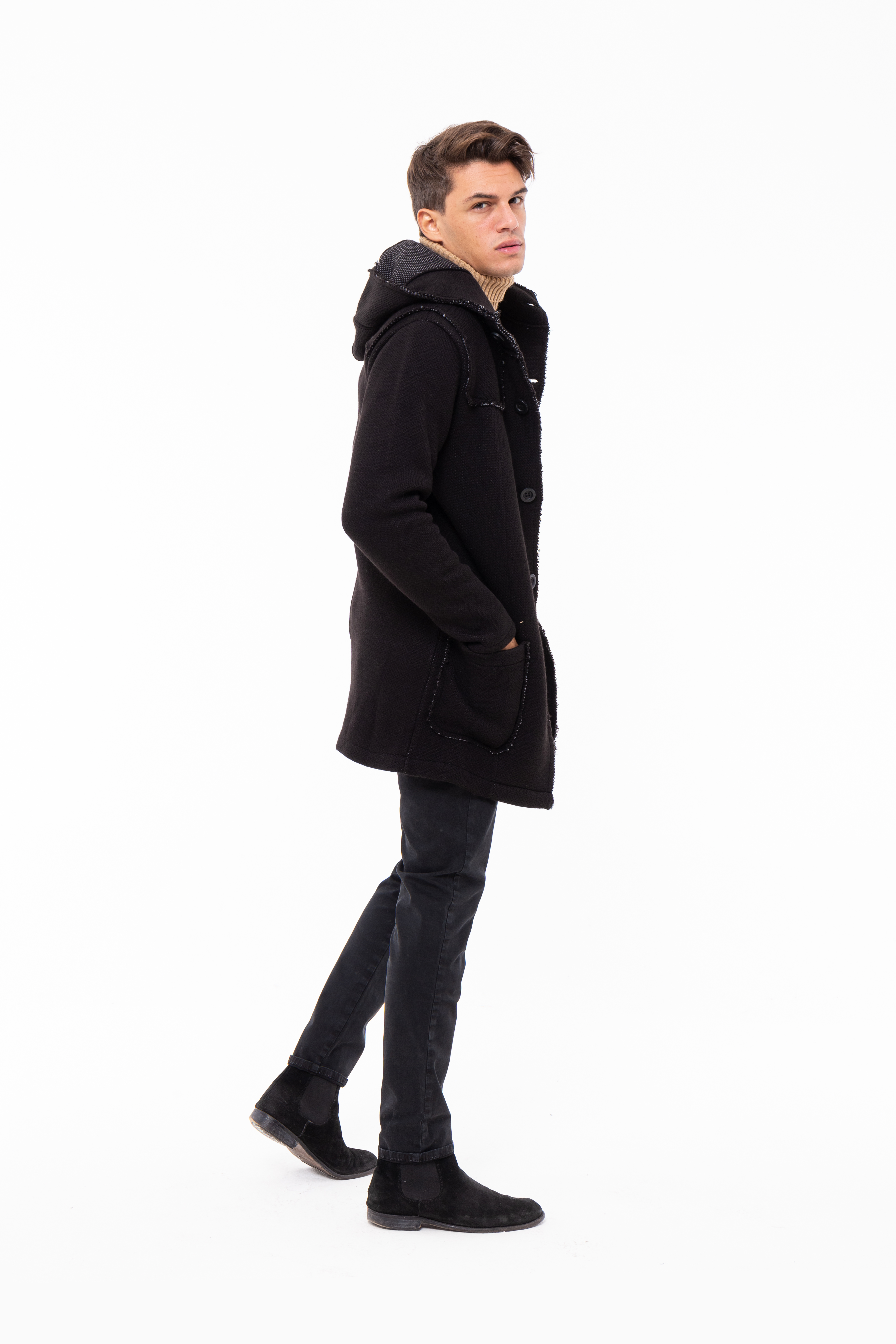 Cappotto in maglia con cappuccio Okla