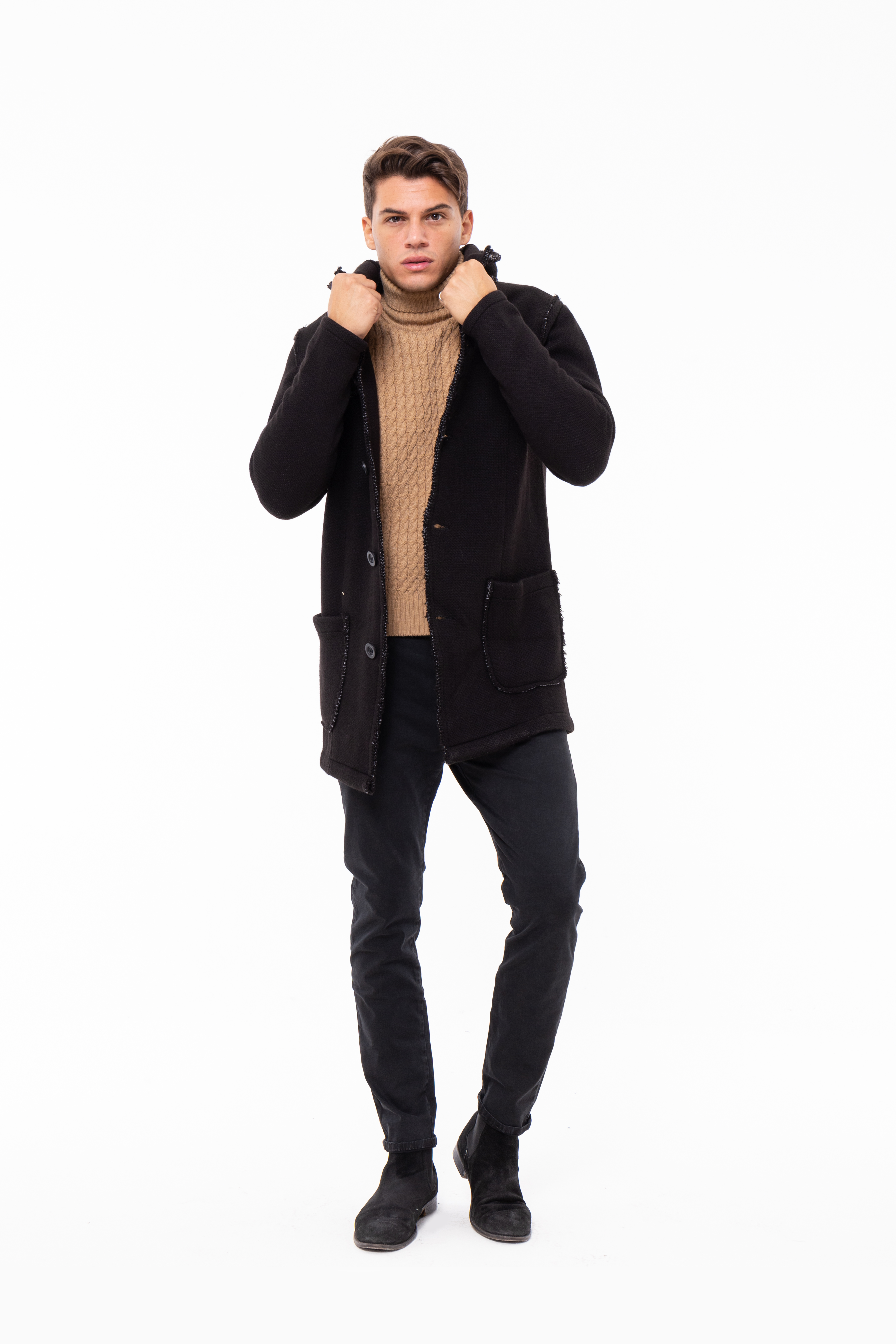 Cappotto in maglia con cappuccio Okla